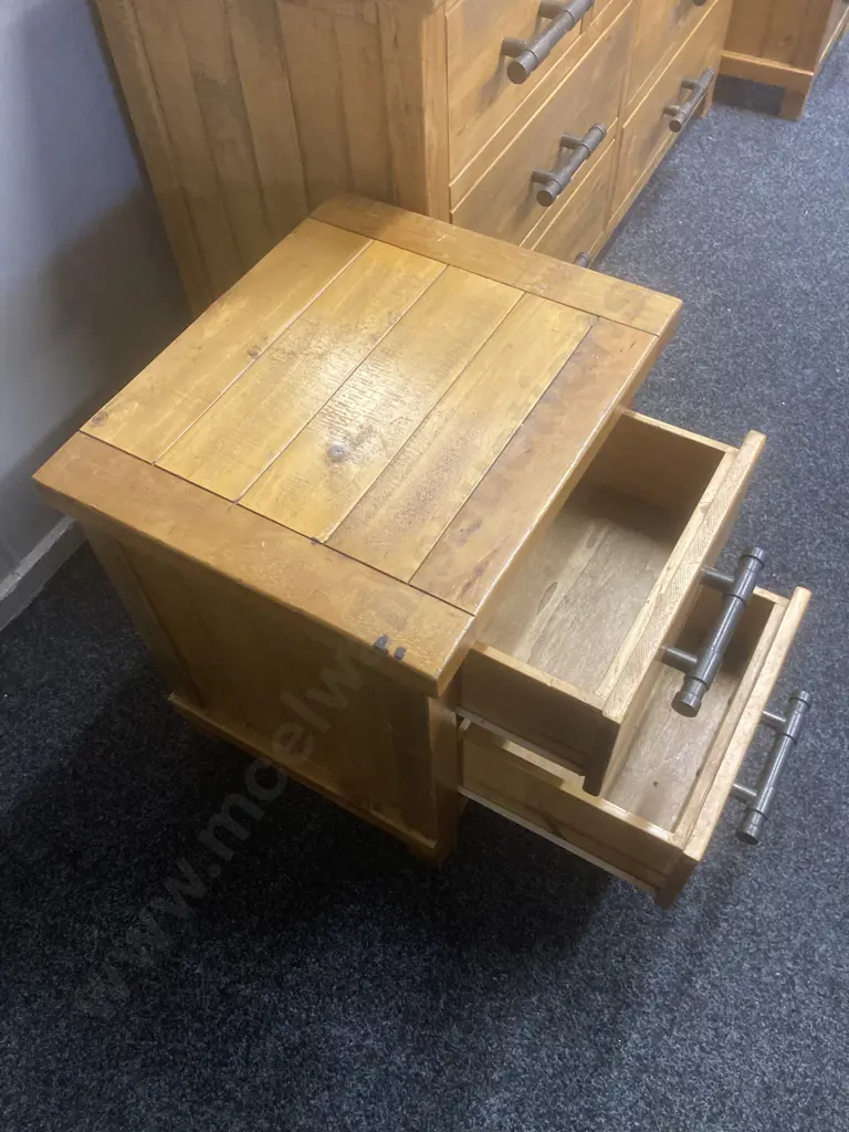 Wooden Bedroom Suite, 7 Drawer Chest With Mirror, 2 x Bedsides (1 Missing a Drawer), Steel Pipe Look Handles Image 1++
